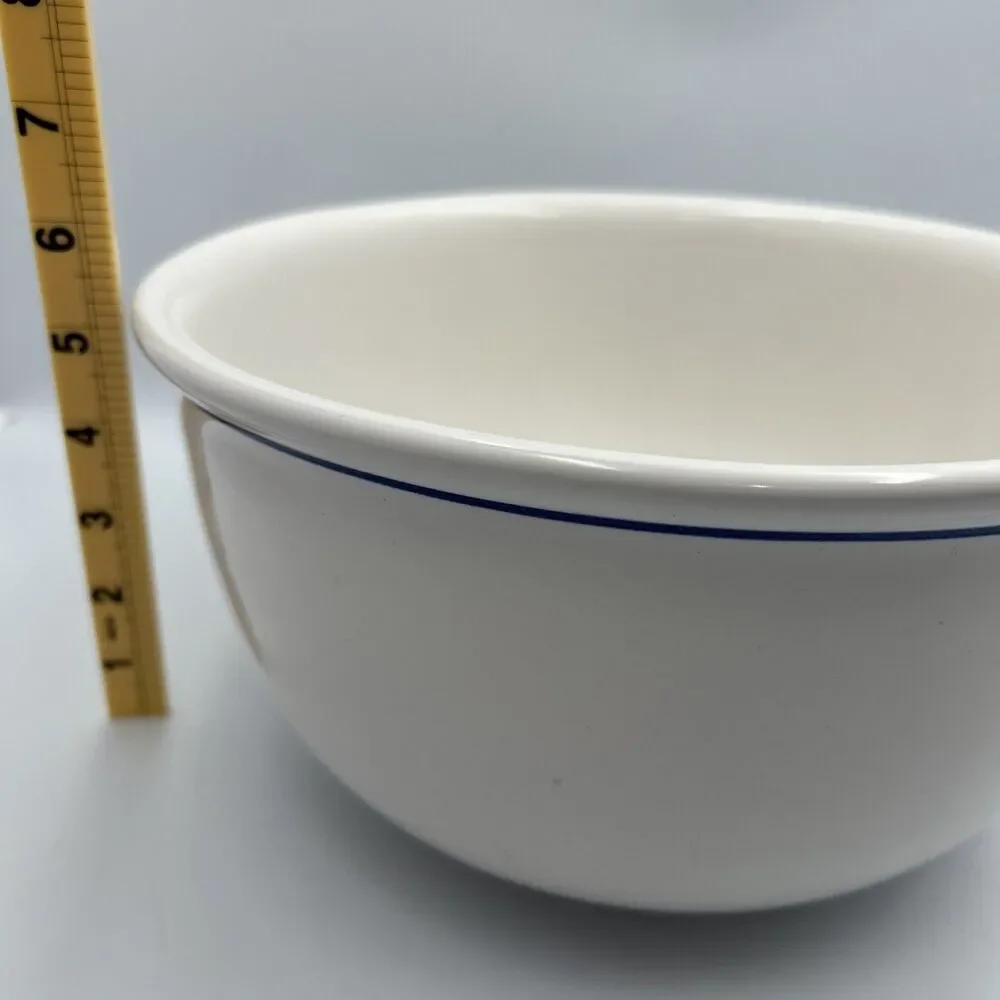 Vintage USA Pottery Family Popcorn Bowl Blue White Ceramic Large 10